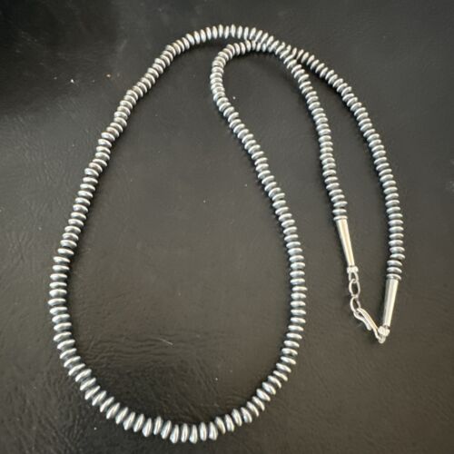 Navajo Pearl Necklace | Sterling Silver Saucer Bead | Hand Strung 4mm | 21" | Authentic Native American Handmade | 60421
