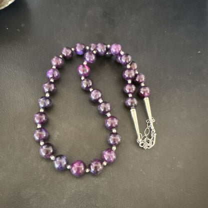 Navajo Purple Sugilite Round Bead Necklace | Sterling Silver | Indian | 20" | 17504 - Masha USA