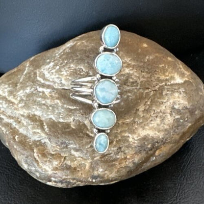 Navajo Blue Larimar Multi-Stone Ring | Authentic Native American Sterling Silver | Multi-Stone | Sz 8.5 | 15971