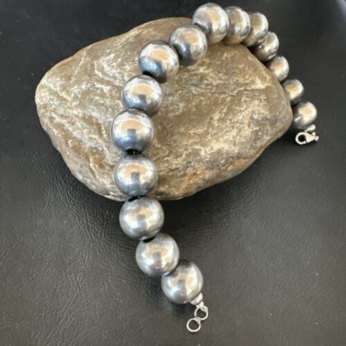Navajo Pearl Round Beads Bracelet | 14mm | 8" | Sterling Silver | Authentic Native American Handmade | 17166