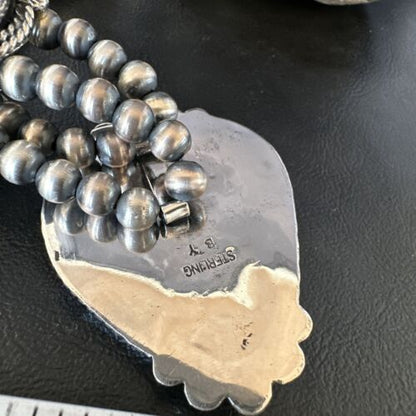 Handmade Navajo White Buffalo Turquoise Choker Necklace | Sterling Silver | 15410 - Masha USA