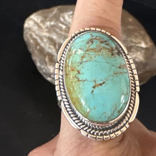 Blue #8 Turquoise Navajo Ring | Sterling Silver | Sz 12 | Authentic Native American Handmade | 15504