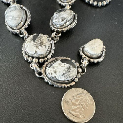 Navajo White Buffalo Turquoise Lariat Necklace | Sterling Silver | Authentic Native American Handmade | 17444