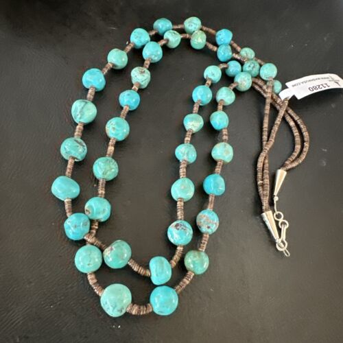 Navajo Blue Graduated Turquoise Shell Bead Necklace | Sterling Silver | 22" | Authentic Native American Handmade | 11280