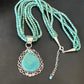 Blue Turquoise Pendant | Navajo Pearls | Sterling Silver Bead Necklace 17" | Multi-Strand | 15993