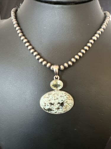 Navajo Dry Creek Turquoise Topaz Pendant Necklace | Sterling Silver | Authentic Native American Handmade | 16437