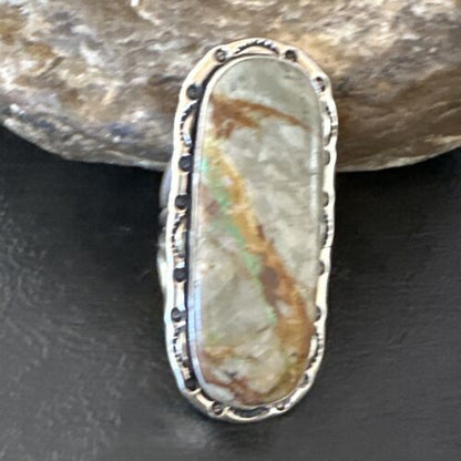Navajo Ribbon Boulder Green Turquoise Ring | Sterling Silver | Sz 10 | Authentic Native American Handmade | 16255