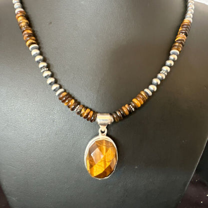 Southwestern Coffee Brown Tiger's Eye Pendant Necklace | Sterling Silver | 21" | 16369