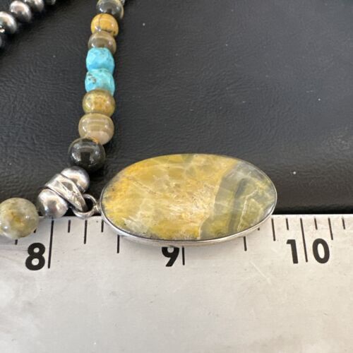 Men's BumbleBee Jasper Pendant Necklace | Navajo Pearls | Sterling Silver | Authentic Native American Handmade | 16876