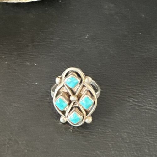 Navajo Blue Kingman Turquoise Cluster Ring | Authentic Native American Sterling Silver | Multi-Stone | Sz 5 | 15357
