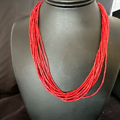 Red Apple Coral Heishi 10-Strand Necklace | Liquid Sterling Silver | 18" | 16913