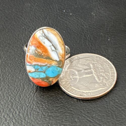 Navajo Turquoise Spiny Oyster Ring | Sterling Silver | Sz 8 | Authentic Native American Handmade | 16609 - Masha USA