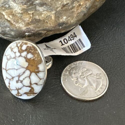 Men's and Women's Wild Horse Turquoise Ring | Navajo Sterling Silver | Sz 8.5 | 10494