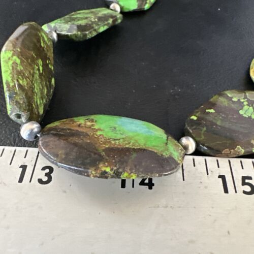 Navajo Green Turquoise Chunky Necklace | Sterling Silver | 19" | Authentic Native American Handmade | 15427