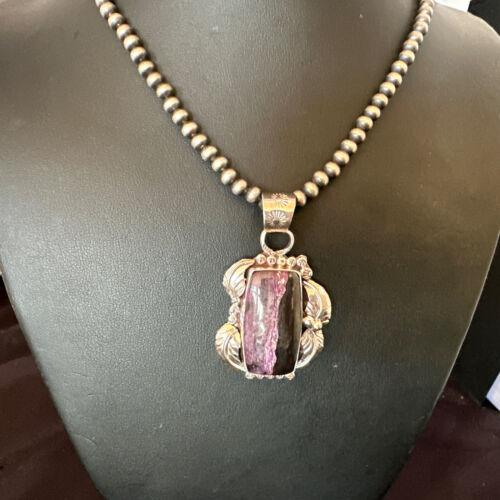 Navajo Pearls Purple Sugilite Pendant Necklace | Sterling Silver Beads | Authentic Native American Handmade | 16460