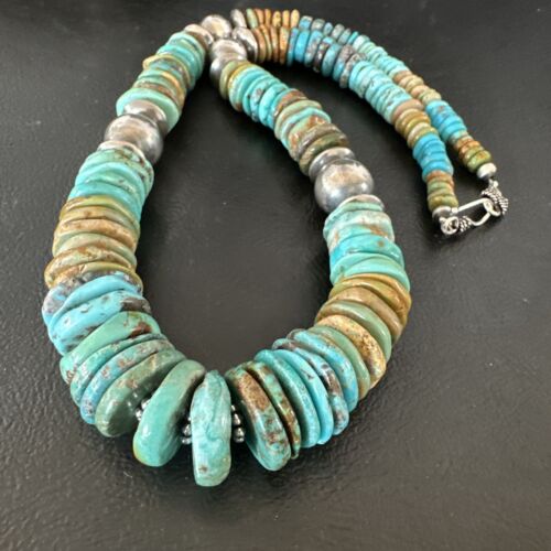 Navajo Blue Green Turquoise Necklace | Sterling Silver | Authentic Native American | 20" | 16005