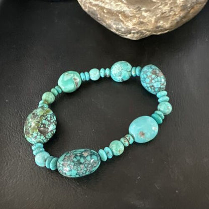 Women's Blue Turquoise Stretch Stone Bracelet | 7" | Authentic Native American Handmade | 15240