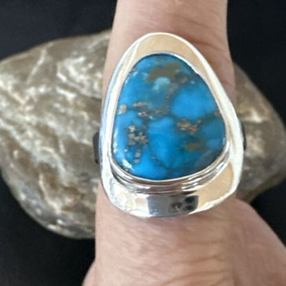 Navajo Blue Kingman Turquoise Ring | Sterling Silver | Sz 9 | Authentic Native American Handmade | 16587
