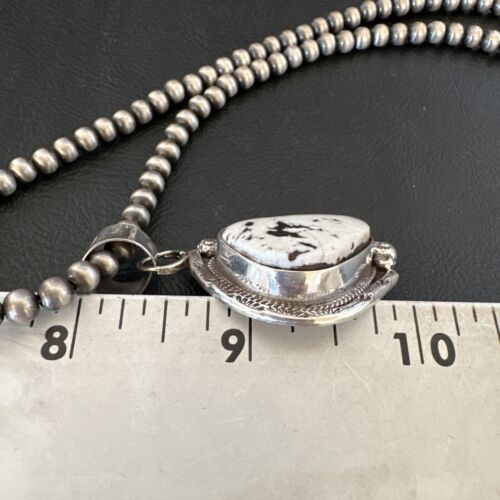Navajo White Buffalo Turquoise Pendant Necklace | Sterling Silver Pearls | Authentic Native American | 17111