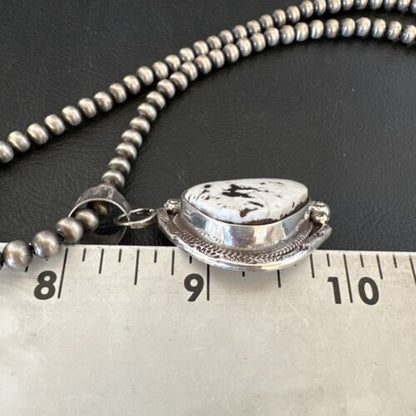 Navajo White Buffalo Turquoise Pendant Necklace | Sterling Silver Pearls | Authentic Native American | 17111