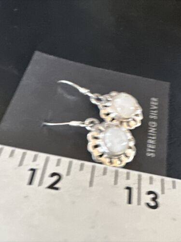 Navajo White Mother of Pearl Dangle Earrings | Sterling Silver | Authentic Native American Handmade | 15307
