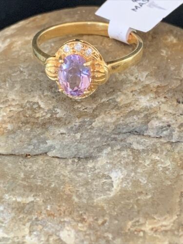 American Women's Gold Plated Purple Amethyst Ring | Sterling Silver | Sz 9 | 01787