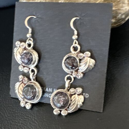 Navajo Purple Sugilite Dangle Earrings | Sterling Silver | 2" | Authentic Native American Handmade | 15693
