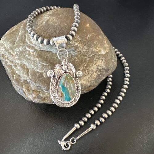 Men WoMens Navajo Sterling Silver Blue Boulder Turquoise Necklace Pendant 16138