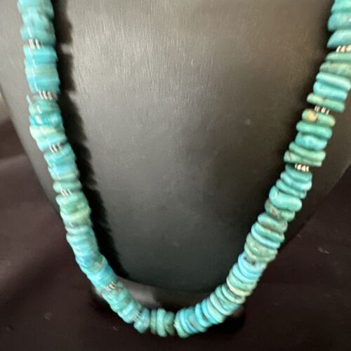 Men's Navajo Blue Turquoise Heishi Necklace | Sterling Silver | 24" | Authentic Native American Handmade | 15767