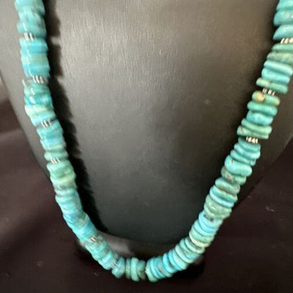 Men's Navajo Blue Turquoise Heishi Necklace | Sterling Silver | 24" | Authentic Native American Handmade | 15767