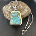Men's Blue #8 Turquoise Pendant Necklace | Navajo Sterling Silver | Authentic Native American Handmade | 14973