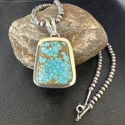 Men's Blue #8 Turquoise Pendant Necklace | Navajo Sterling Silver | Authentic Native American Handmade | 14973