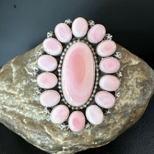 Navajo Pink Conch Cluster Ring | Authentic Native American Sterling Silver | Multi-Stone | Sz 9.5 | 16044