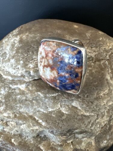Navajo Blue Lapis Square Ring | Sterling Silver | Sz 6 | Authentic Native American Handmade | 16434