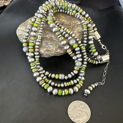 Navajo Pearls Green Turquoise Necklace | Sterling Silver | 3 Strand | 16403