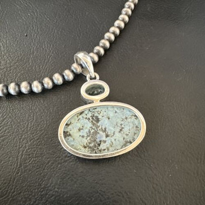 Navajo Dry Creek Turquoise Topaz Pendant Necklace | Sterling Silver | Authentic Native American Handmade | 16315