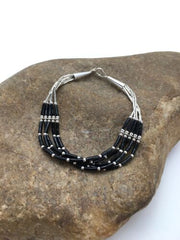 Southwestern Black Onyx Heishi Bracelet | Sterling Silver | 5-Strand | 7" | 2932