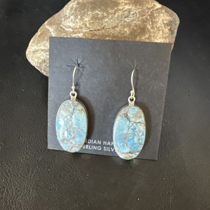 Navajo Blue Turquoise Dangle Earrings | Sterling Silver | Authentic Native American Handmade | 15430