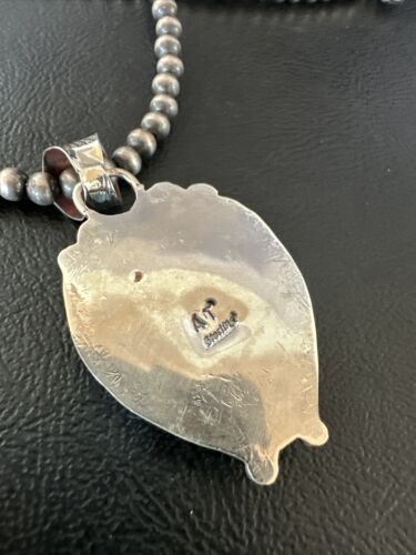 Navajo Blue Turquoise Pendant Necklace | Sterling Silver Pearls | Authentic Native American Handmade | 15761