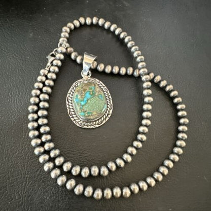 Navajo Blue Boulder Turquoise Necklace Pendant | Sterling Silver | Authentic Native American Handmade | 16801