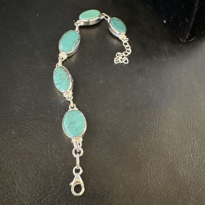 Navajo Blue Turquoise Link Bracelet | Sterling Silver | 8" | Authentic Native American Handmade | 15467