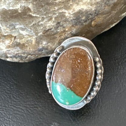 Native American Navajo Green Turquoise Ring | Sterling Silver | Sz 8 | 15917