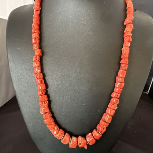 Navajo Graduated Red Coral Bead Necklace | Sterling Silver | 20" | Authentic Native American Handmade | 17375