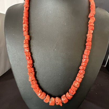 Navajo Graduated Red Coral Bead Necklace | Sterling Silver | 20" | Authentic Native American Handmade | 17375