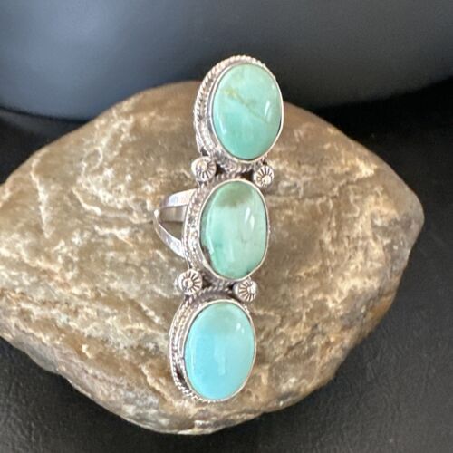Navajo Blue Dry Creek Turquoise Multi-Stone Ring | Authentic Native American Sterling Silver | Sz 10.5 | 16730