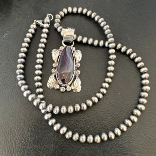Navajo Pearls Purple Sugilite Pendant Necklace | Sterling Silver Beads | Authentic Native American Handmade | 16463