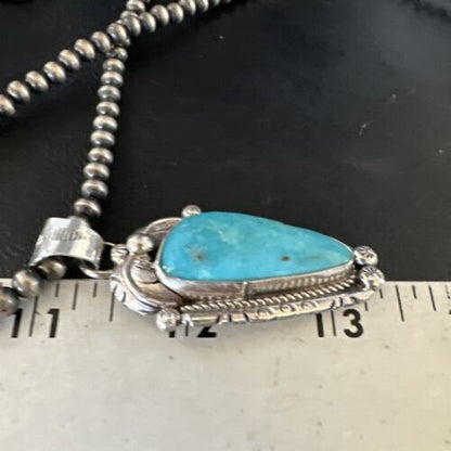 Navajo Kingman Turquoise Pendant Necklace | Sterling Silver | Native American Handmade | 15216 - Masha USA
