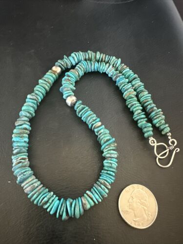Navajo Blue Turquoise Bead Necklace | Sterling Silver | Graduated |  8mm | Authentic Native American | 19" | 17582