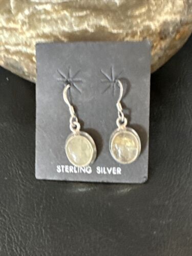 Navajo White Moonstone Dangle Earrings | Sterling Silver | Authentic Native American Handmade | 15311