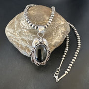Native American Men's Pendant | Navajo Pearls | Sterling Silver Black Onyx Necklace | 16128